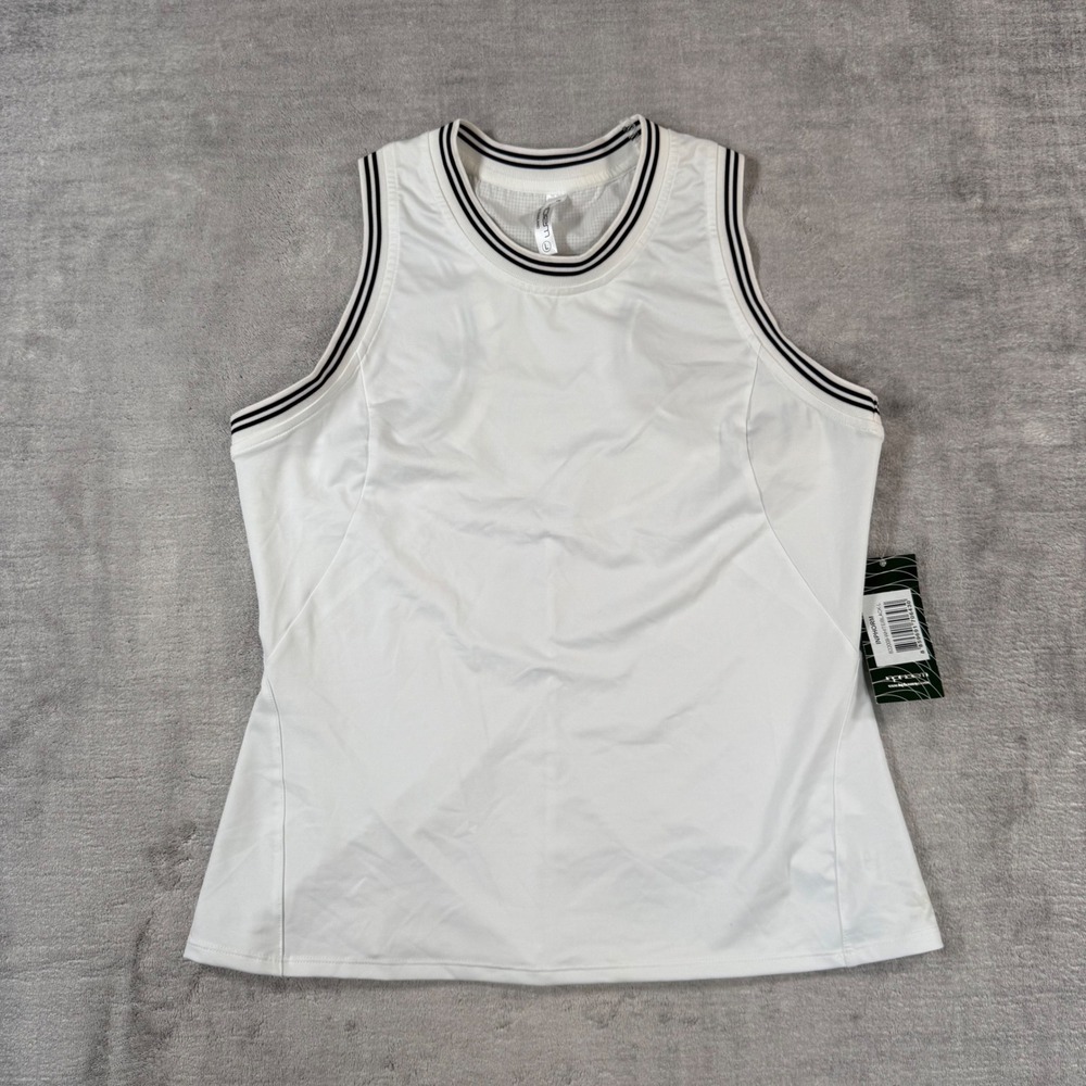 Inphorm Tank Top Womens Large White Black Striped Trim Mesh Racerback Tennis